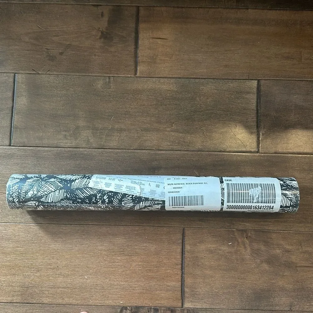 Anthropologie Alfresco Wallpaper Roll Black & White Palm Leaves New